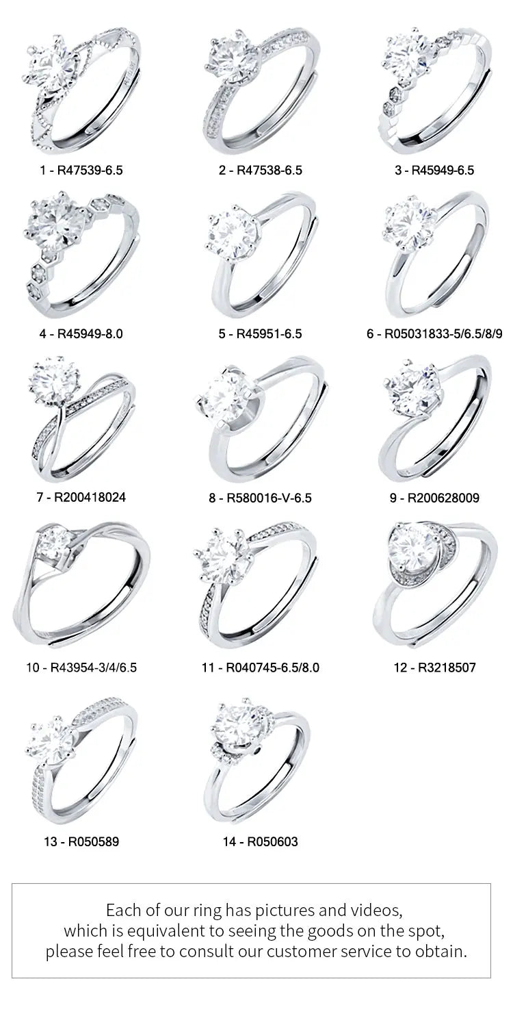 Wholesale Jewelry Women Gra Certificate Cut VVS Diamond Moissanite Engagement Wedding Set 925 Sterling Silver Adjustable Rings