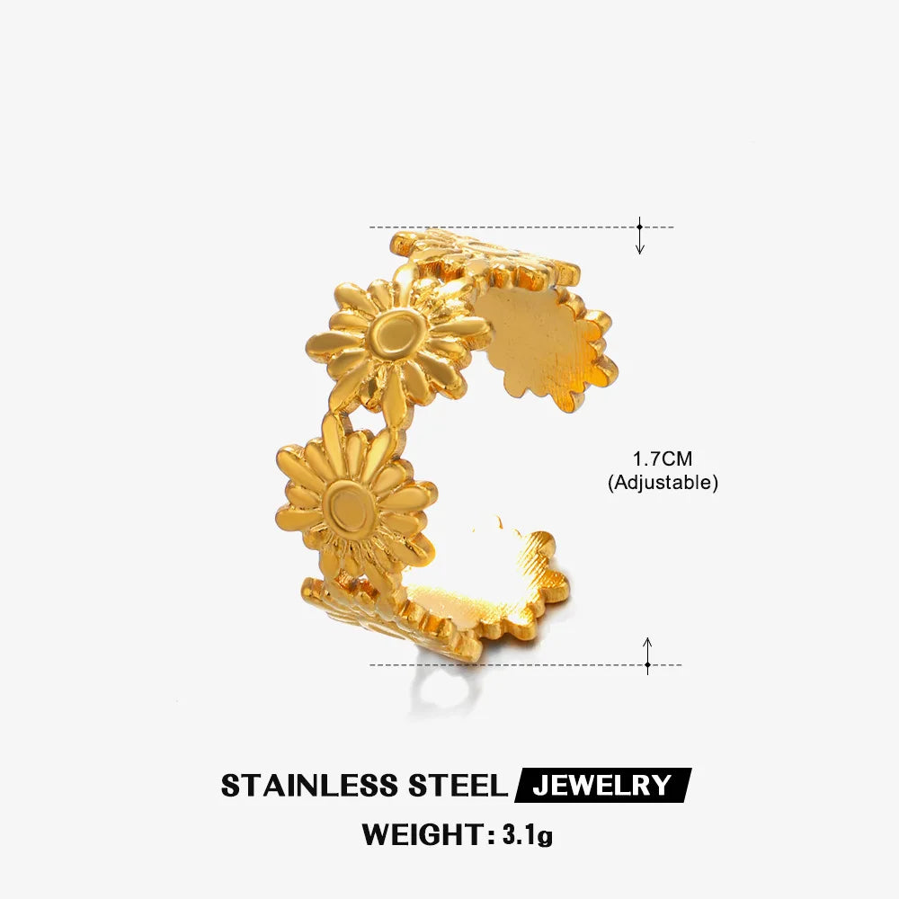 French Retro Opening Adjustment Flower Adjustable Ring Wide and Minimalist Fashion Jewelry Rings Ladies Light Luxury Ornaments