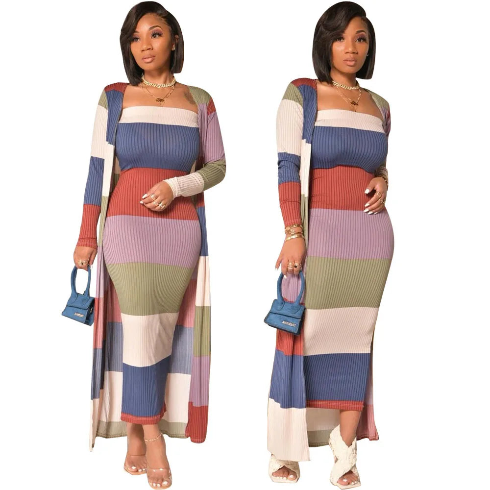 2022 New Autumn Winter Hotsale Fashion Printed Multicolor Coat Two-piece Nightclub Suit Women Dress Women Casual 2 Piecesets