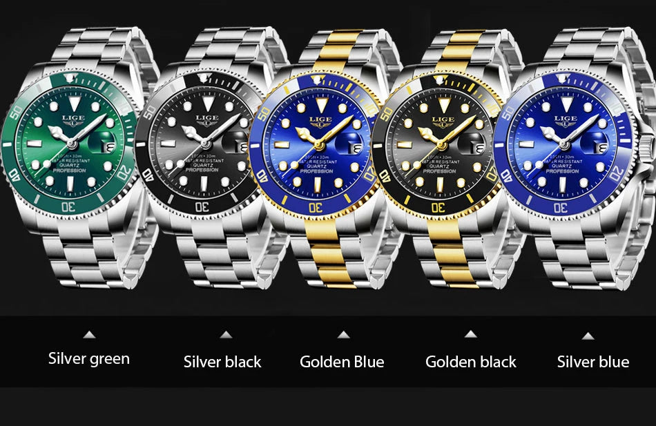 LIGE Top Brand Luxury Fashion Diver Watch Men 30ATM Waterproof Date Clock Sport Watches Mens Quartz Wristwatch Relogio Masculino
