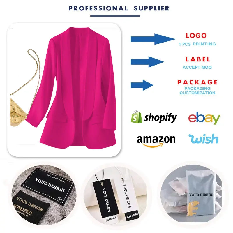 X818 # Best-selling Spring Autumn Women Jackets Elegant Temperament Solid Color V-Neck Long Sleeve Suit Blazers for Women