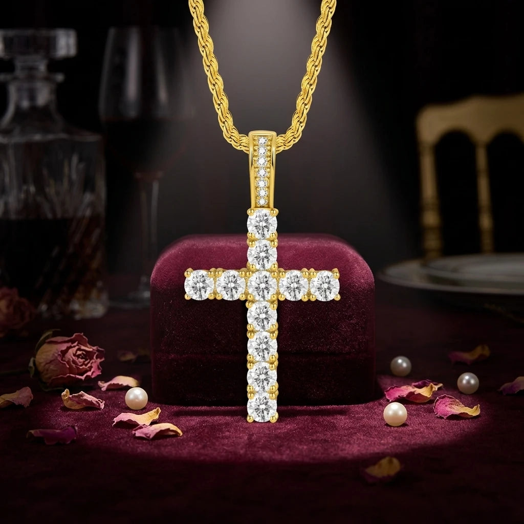 Factory Hot-selling European American Cross Necklace Light-Luxury Niche High-End Copper Zircon Hip-Hop Pendant