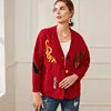 Wholesale Autumn New Arrival Fashion Lady v Neck Custom Fit Letter Heart Shape Embroidery Women Sweater Coat Casual Style Button