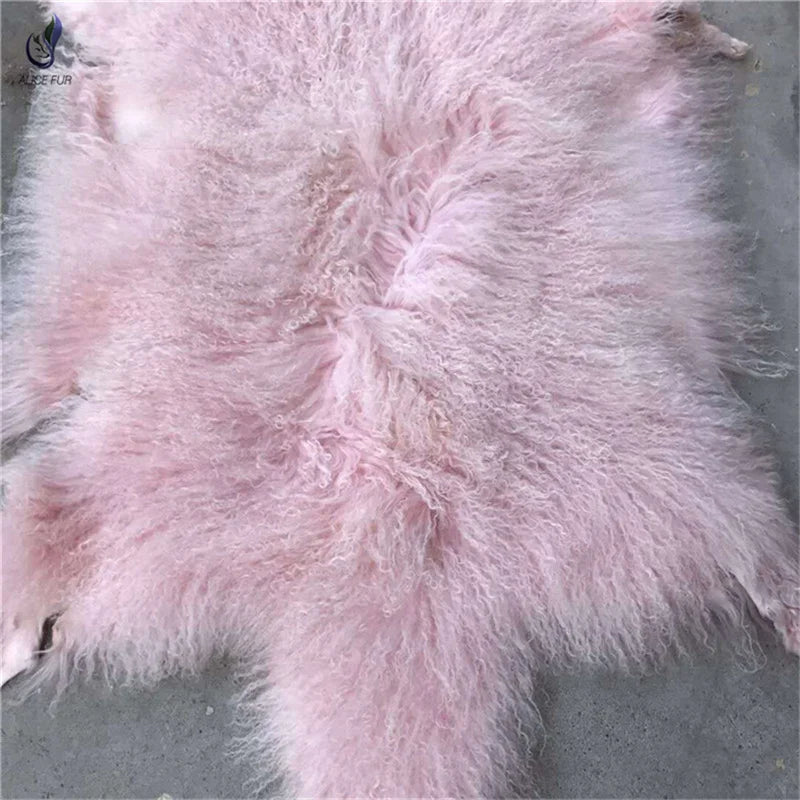 Long Hair Curly Real Mongolian Tanned Sheep Fur Pelt for Garment Use