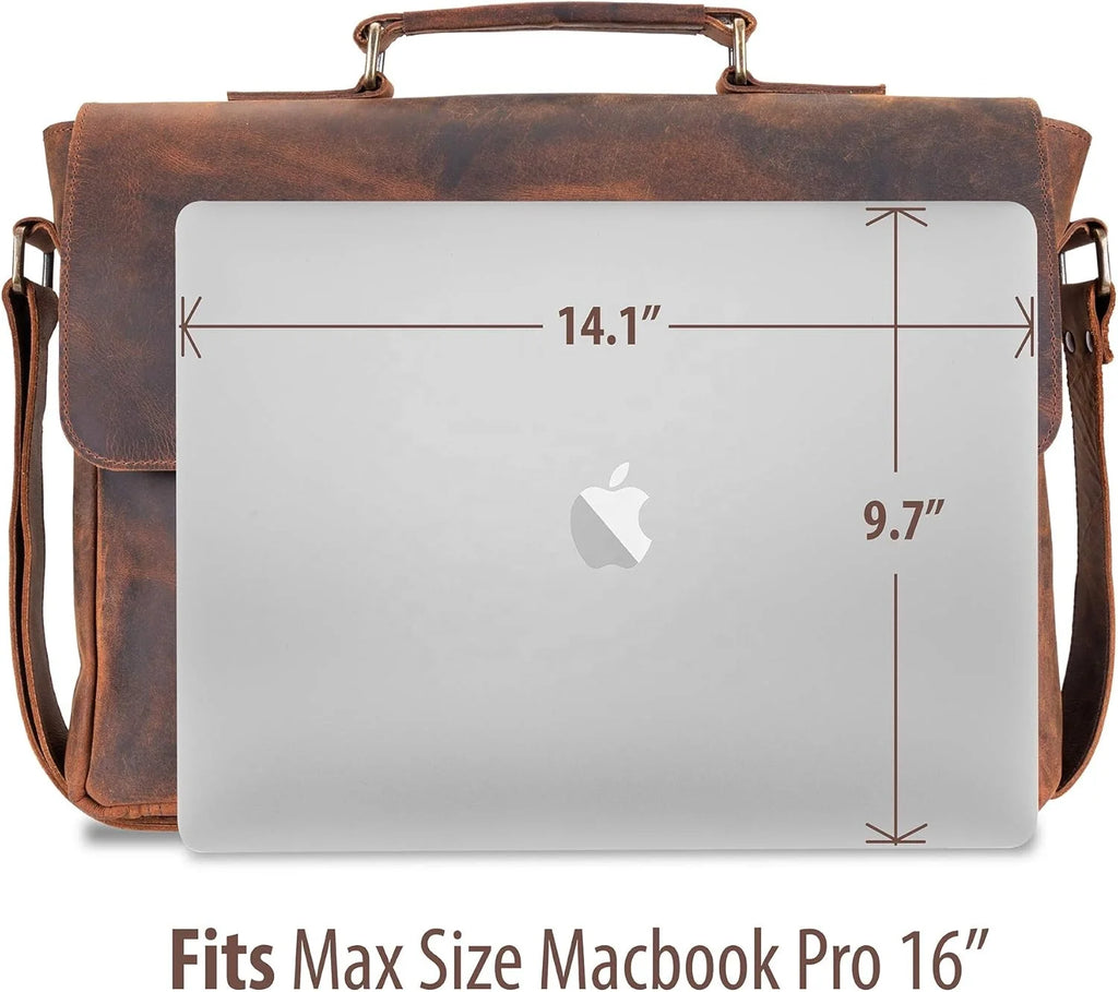Men's and Women's Fashionable Genuine Leather Travel Messenger Office Crossbody Laptop Briefcase Protective College Satchel Bag