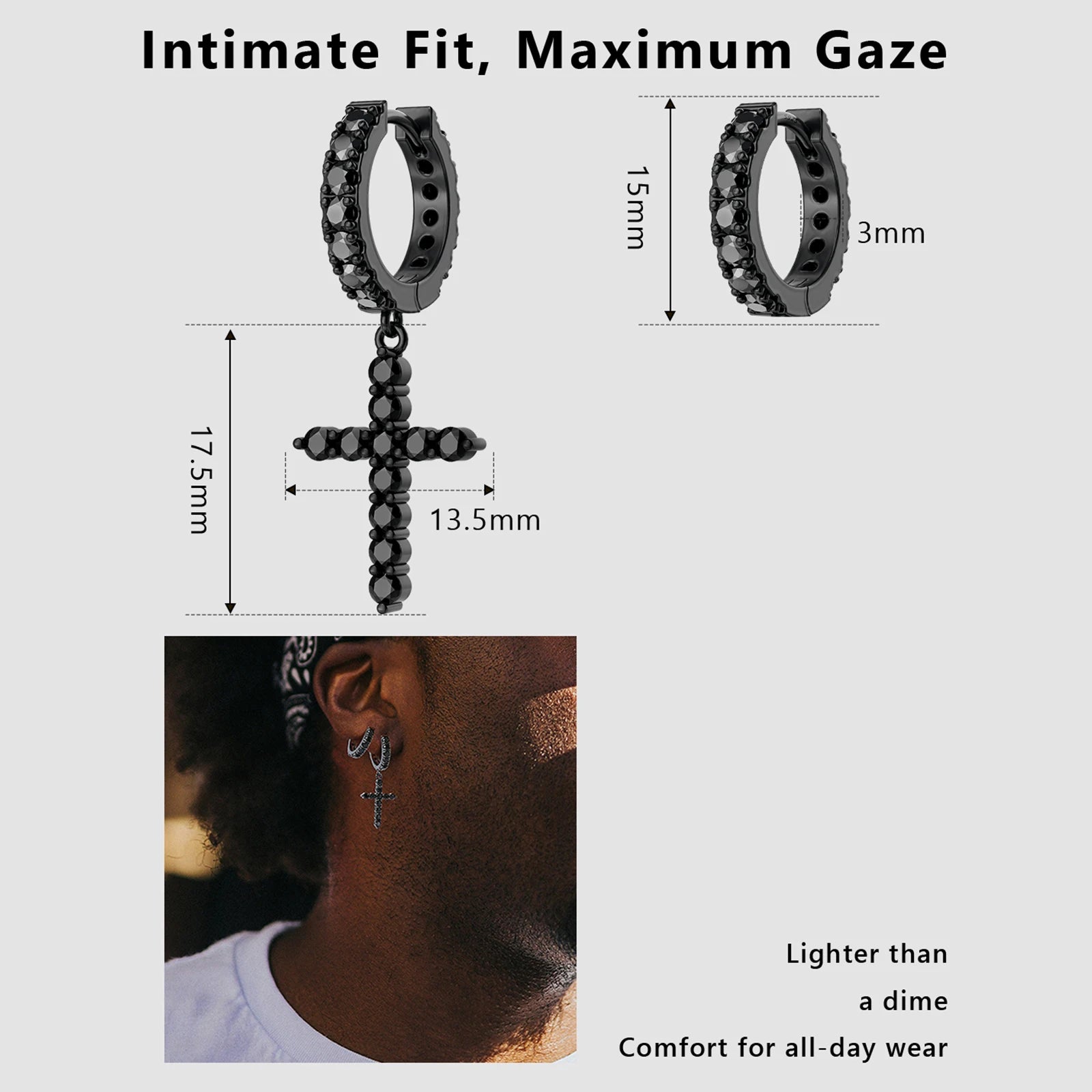 14K Gold Plated Dangle Cross Earring 925 Sterling Silver Women Men Birthday Gift CHRISTIAN 5A CZ Cubic Zirconia Hoop Earring