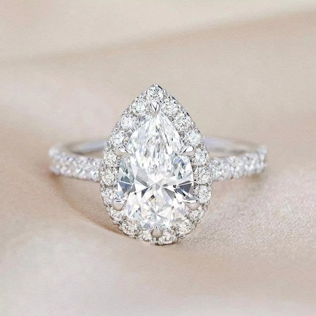 OAHLAN Luxury Fashion Female Jewelry 1.5 Carat Pear Cut 925 Sterling Silver Bridal Set Moissanite Rings for Women Wedding