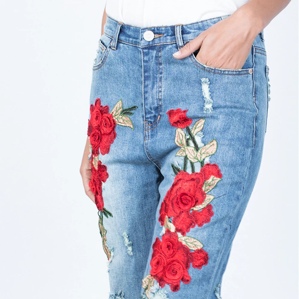 Sexy Embroidery Fashion Streetwear Women Mom Jeans Woman Jean Stacked Pants Boyfriend Baggy Jeans Vintage Clothes Denim Trousers