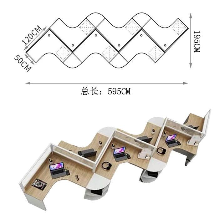 Modern Wooden Modular 4-Person Office Work Desk with Baffles for Tech Company Workstations