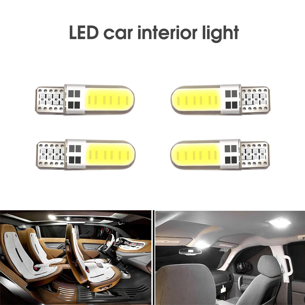 10pcs Silicone Gel COB Auto LED Car Light 12V T10 W5W Wedge Side Parking Read Bulb Signal Lamp Clearance Door Light 12 SMD Chips