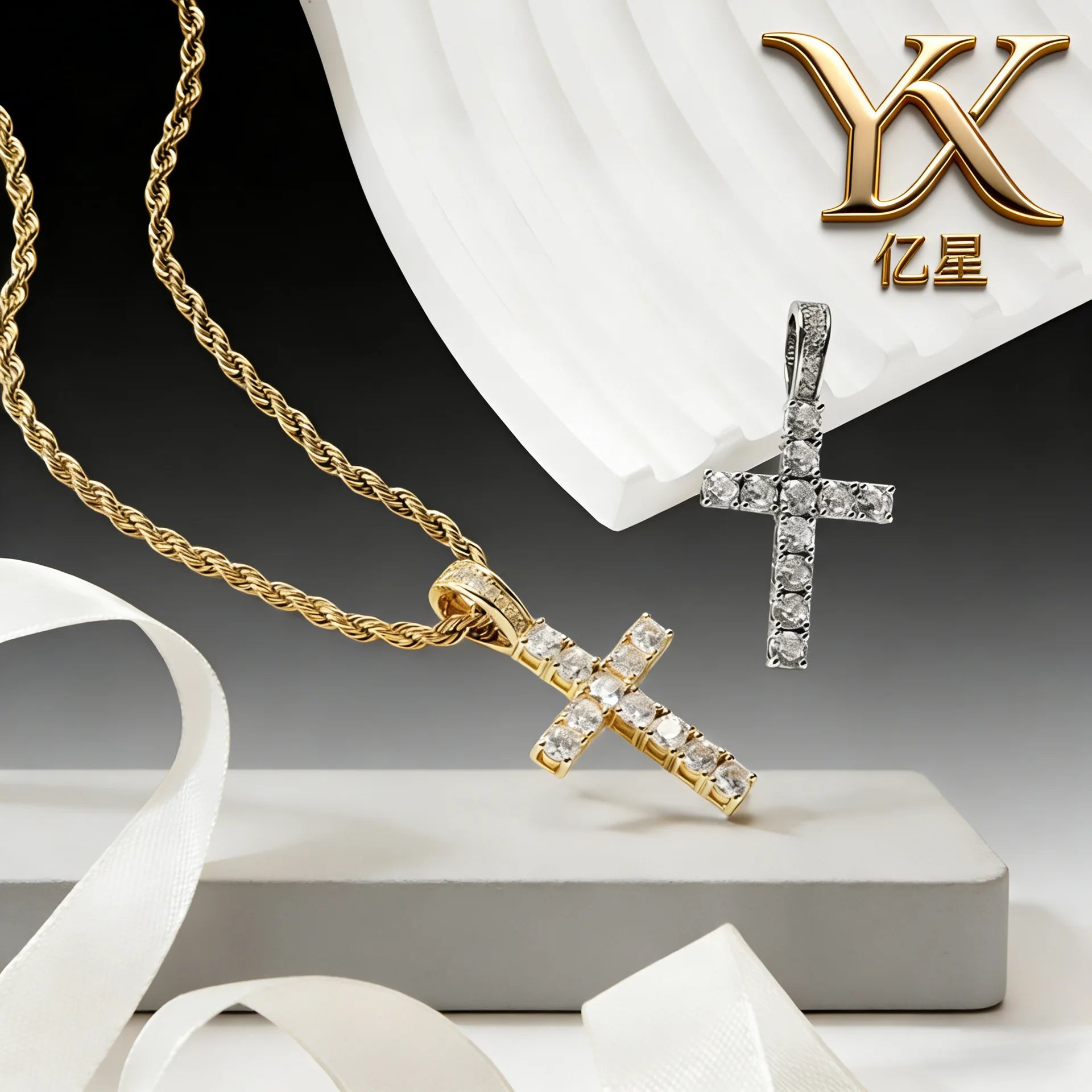 Factory Hot-selling European American Cross Necklace Light-Luxury Niche High-End Copper Zircon Hip-Hop Pendant