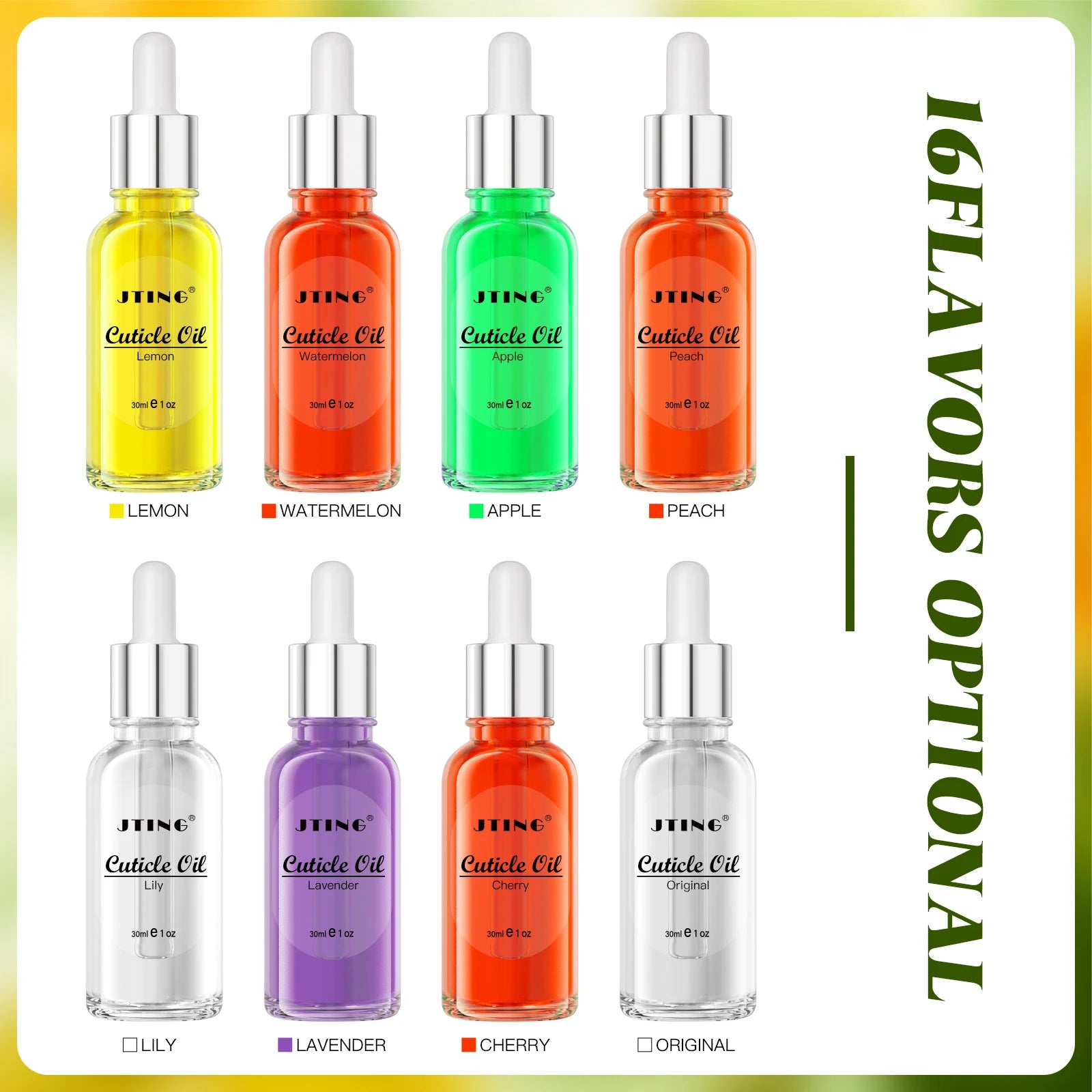 JTING 16 Flavors 30ml Nail Cuticle Oil Bottle with Dropper OEM ODM Custom Container logo Cuticle Nutrition Revitalizer Oil