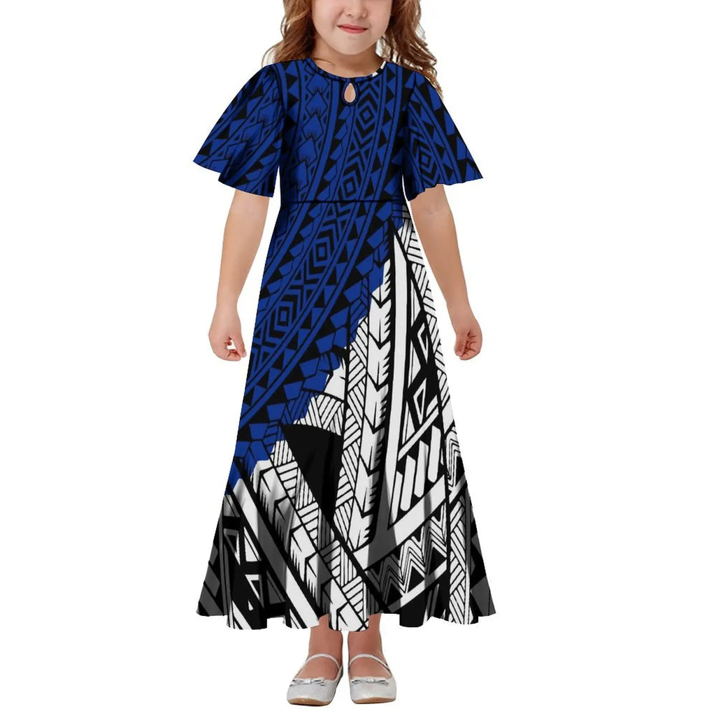 New Hawaiian Style Drop Collar Design Baby Girls Long Dress Children Size in Dresses Fit Flare Toddle Girls Dresses for Kids