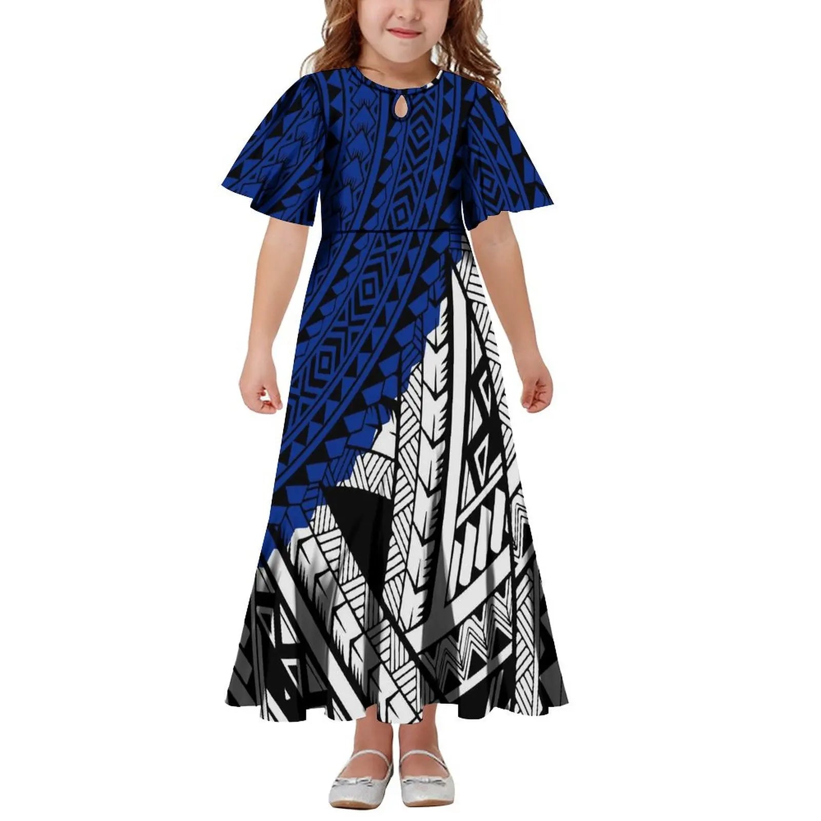 New Hawaiian Style Drop Collar Design Baby Girls Long Dress Children Size in Dresses Fit Flare Toddle Girls Dresses for Kids