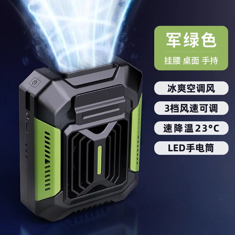 Portable Mini New Plastic Waist-mounted Fan 100-speed Digital Display Flashlight Long Battery Life USB Fan