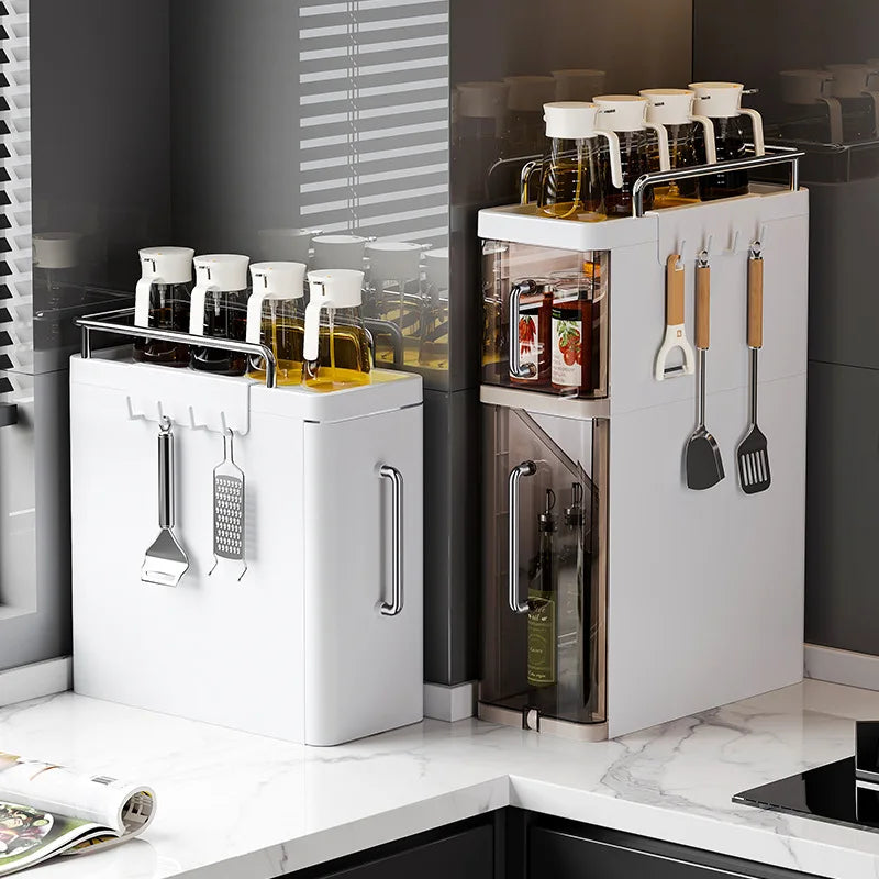 Multi-Functional Plastic Corrosion-Resistant Standing Mobile Non-Folding Household Kitchen Condiment Rack Pull Table Storage