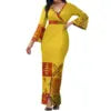 Hot Selling Flower Polynesian Tribal Bell Sleeve V Neck Long Maxi Slit Dress Custom Plus Size Womens Dresses Island Style Dress