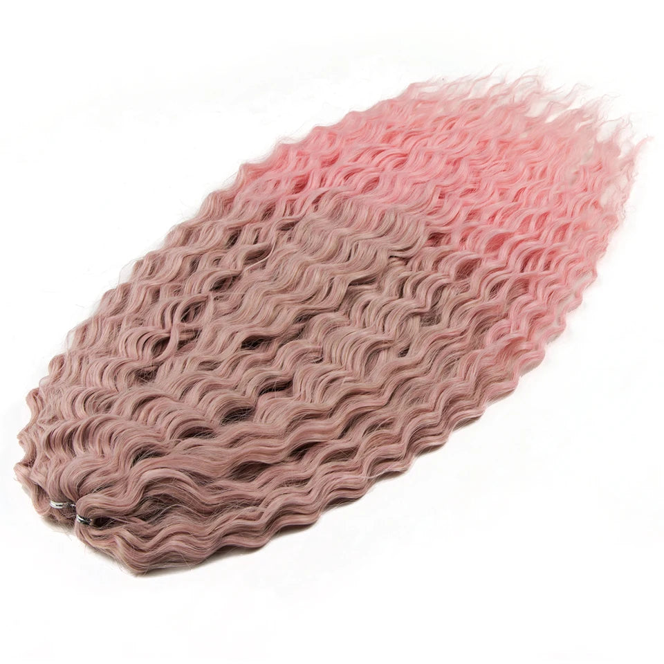 FASHION IDOL 24 Inch Ariel Hair Synthetic Crochet Curly Hair Water Wave Braid Hair Ombre Pink Deep Wave Braiding Hair Extensions