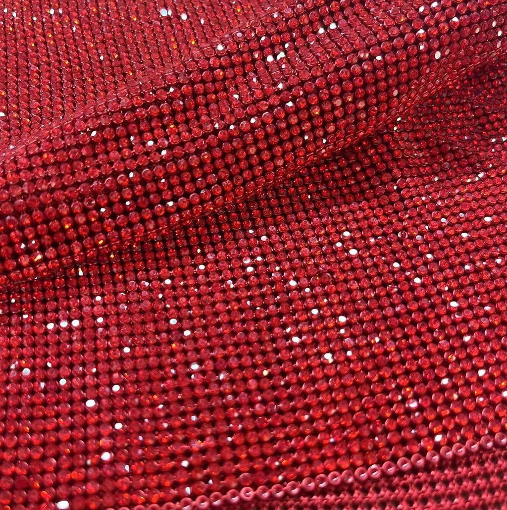 Shiny Siam Crystal Mesh Fabric Red Rhinestone Mesh for Sewing on Bags Shoes Garment
