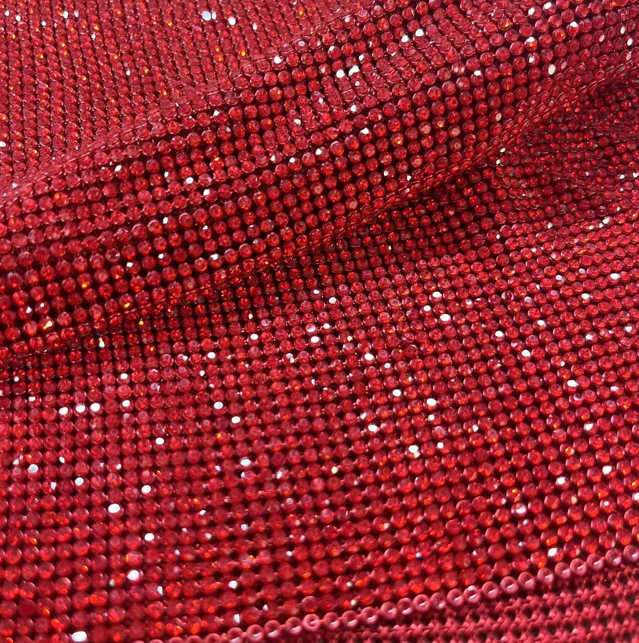 Shiny Siam Crystal Mesh Fabric Red Rhinestone Mesh for Sewing on Bags Shoes Garment