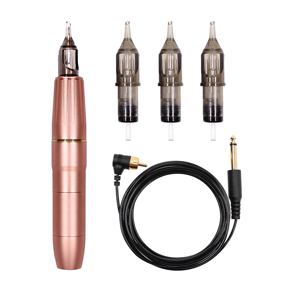 BIOMASER Newest Permanent Makeup Tattoo Machine 2 Head Rose Gold Microblading Pen Equipment 3D Microblading Tattoo Gun Set