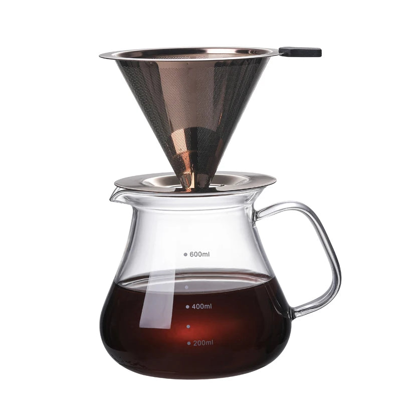 2022 New Arrival Coffee & Tea Sets Glass Pour Over Coffee Maker with Mesh Filter Coffee Tools Set