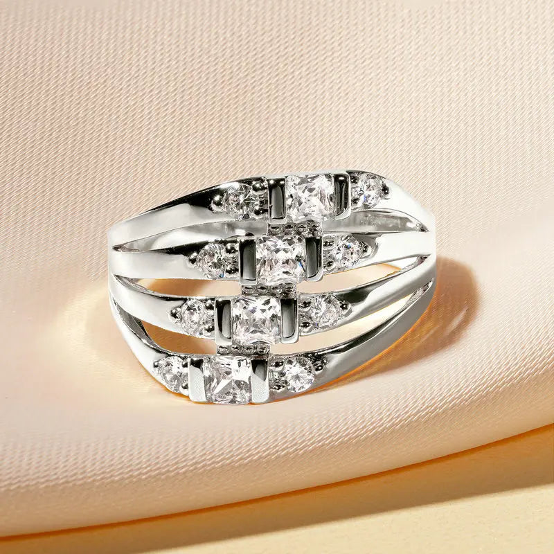 Wholesale New Trendy Ring 14K Gold Filled Zircon Rings Fashion Jewelry Four Rows Laminated Unisex Engagement Gift Party Wedding