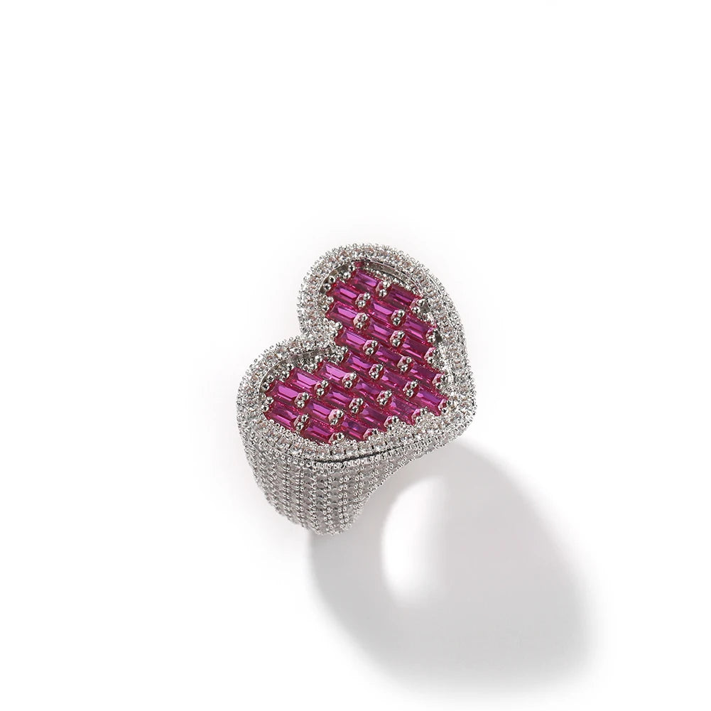 UWIN Wholesale Square CZ Heart Ring Love Finger Rings Pink Purple Green Stone Hypoallergenic Rings for Girls