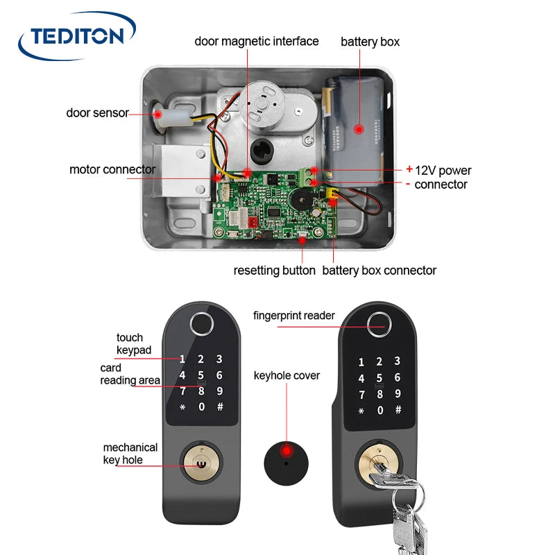 Tediton Waterproof Tuya APP Multi Languages Systrm Smart Digital Rim Door Lock for Gate Door