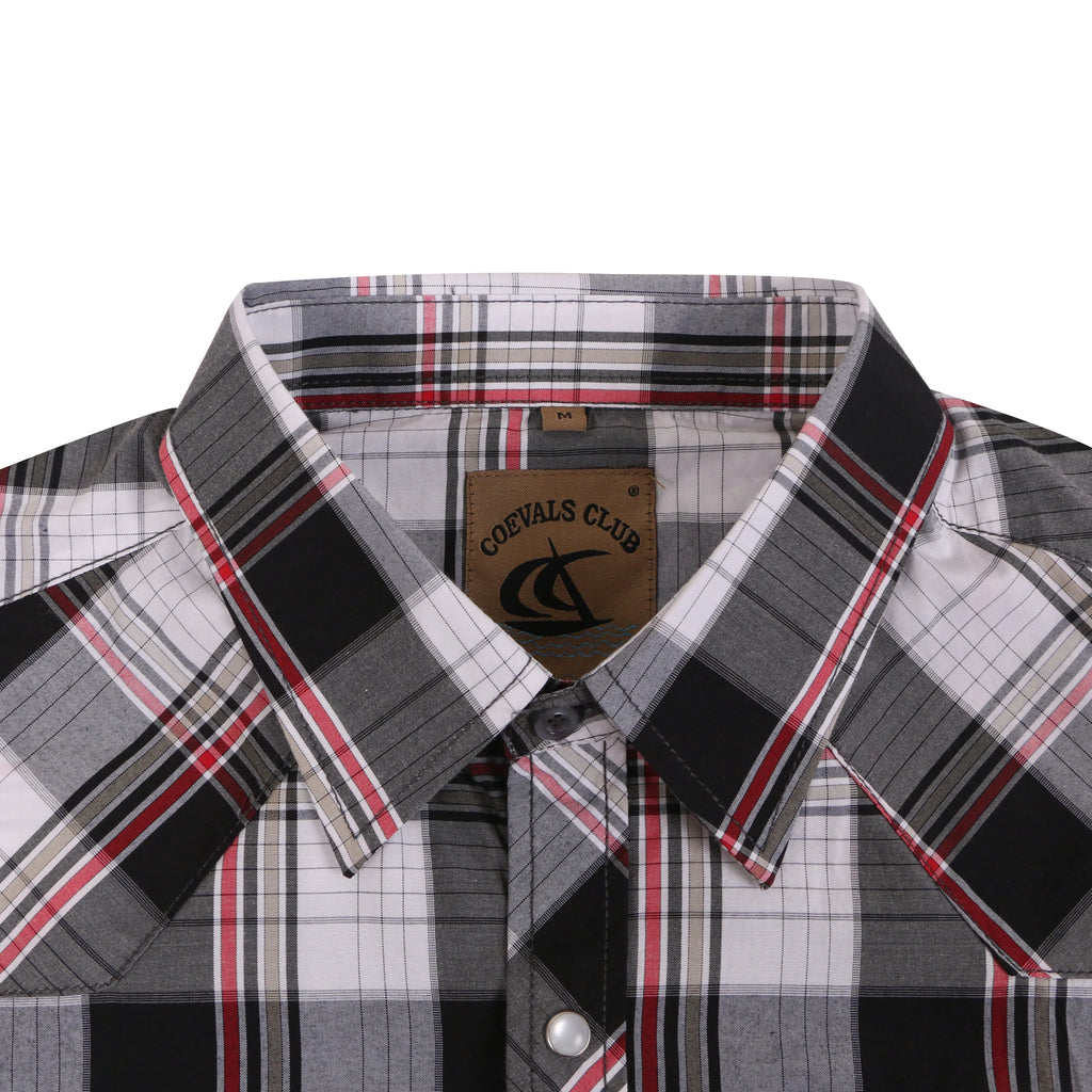 Men's Western Cowboy Short Sleeve Pearl Snap Button up Casual Work Plaid Shirts