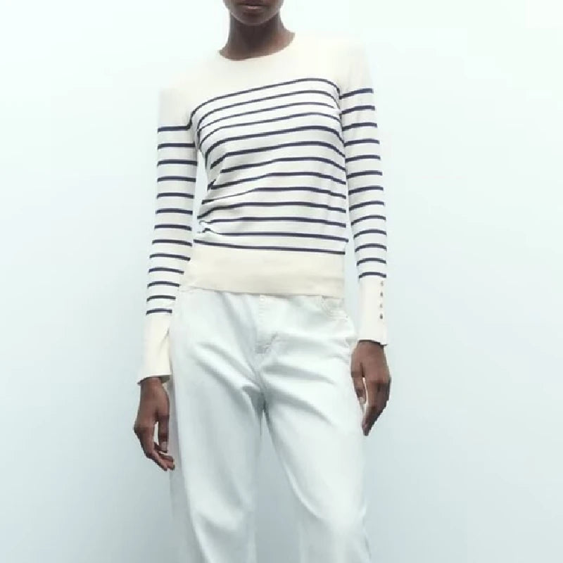 KAR&OT ZA 2024 Autumn New Fashion Temperament All-match Pullover Round Neck Long-sleeved Knitted Sweater 8851170