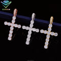 Tennis Chain Through White Gold Plated 925 Sterling Silver Made 2mm to 6.5mm VVS Diamond Moissanite Ankh Cross Pendant Charm