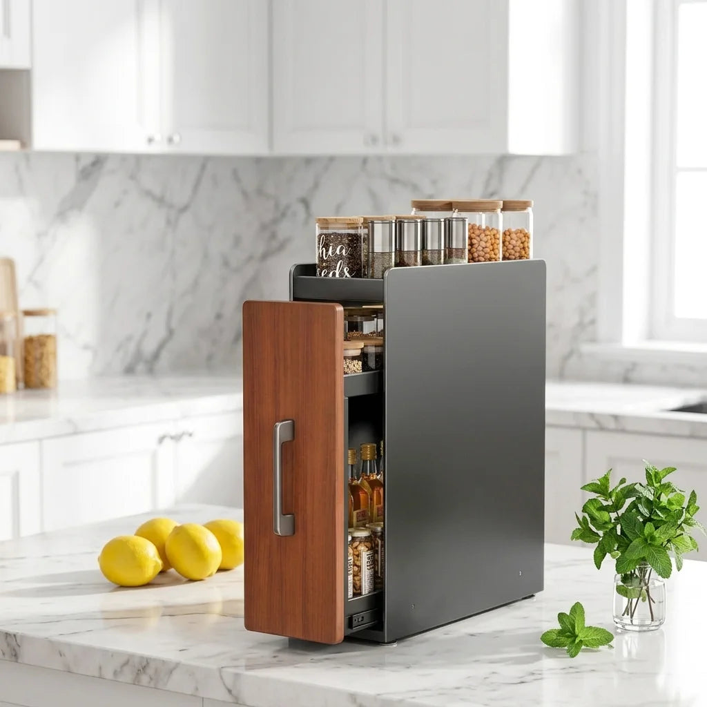 Stable Narrow Pull Multifunctional Carbon Steel Double Tier Modern Kitchen Organizer Spice Storage Cabinet Waterproof Dust-proof