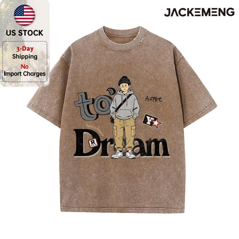 Oversized Washed Retro Cartoon Streetwear Print Tshirt USA Stock Wholesale Y2K Casual Tee