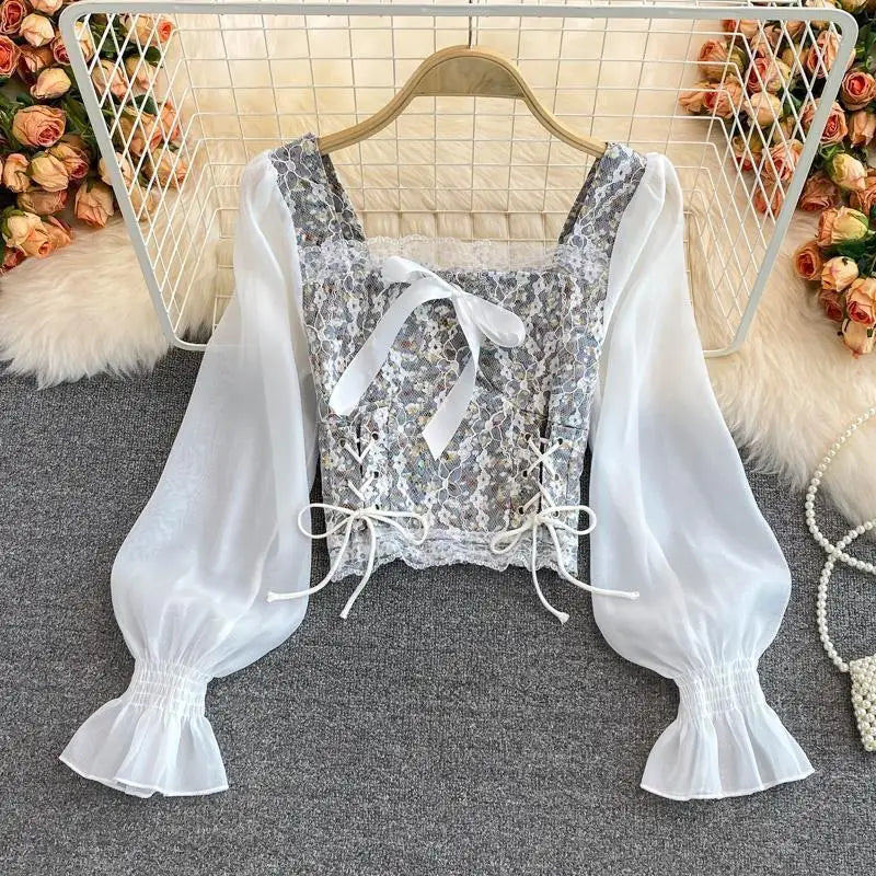2023 Hot Sale Women Summer Floral Square Collar Vest Tank Tops Lace High Waist Slim Pullover Sexy Top