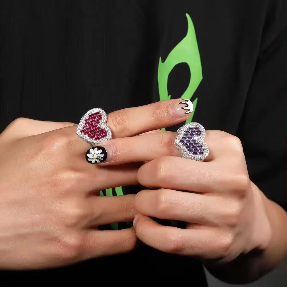 UWIN Wholesale Square CZ Heart Ring Love Finger Rings Pink Purple Green Stone Hypoallergenic Rings for Girls
