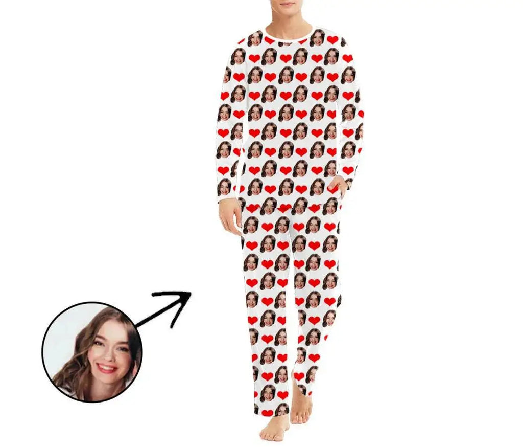 Custom Long Pants Pajamas Set With Photo Men Personalized Lounge Set Funny Face Printed Sleepwear Soft Gift