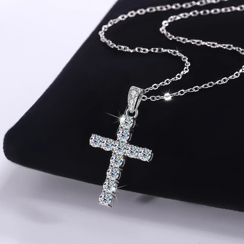 Minimal Fashion Cross Moissanite Clavicle Necklace S925 Silver D Color INS Daily Versatile Women Fine Jewelry