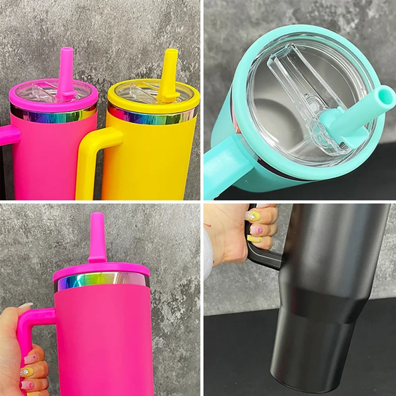 Us Warehouse 40 OZ Colorful Rainbow Plated Easy Clean Camping Gear 40 OZ Vacuum Tumbler for Home Office Outdoor Daily Use