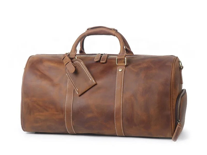 Travel Luggage Bag with Shoe Compartment Handmade Buff Leather Customer Logo 22 Inch Adimani High Quality Unisex