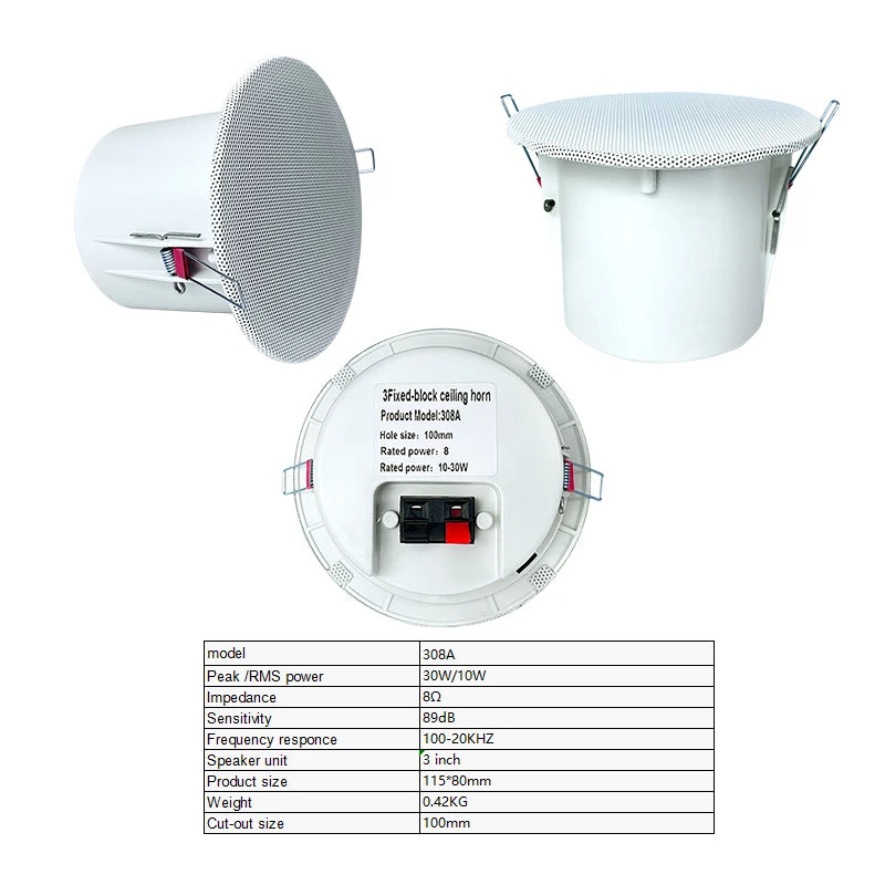 3 Inch Surround Sound Speakers System Ceiling Loudspeakers 8Ohm Roof Speakers for Bathroom Home Background Music Audio 308A