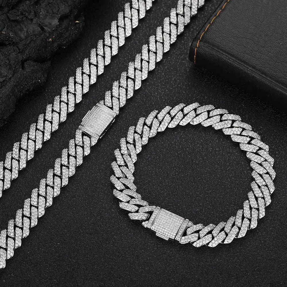European American S925 Sterling Silver Men's 10mm Hip-Hop Micro-Inlaid Mosan Diamond Fashionable Cuban Fashionable Bangles