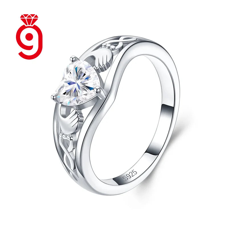 Heart Moissanite Promise RingS925 Sterling Silver 0.8ct Heart-Cut Moissanite Elegant Irish Love Symbol Engagement Jewelry Rings