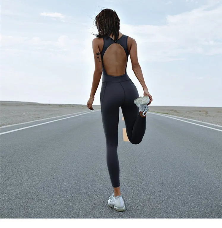 Sexy Back Hollow Women Aerial Yoga Sport Suit Fitness Jumpsuit With Pad Women High Elasticity Gym Dance Training Athletic Suit