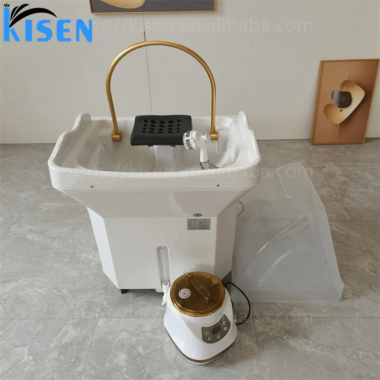 Kisen Good Quality Beauty Shop Furniture Portable 60L Water Tank Height Adjustable Hair Washing Sink Pipeless Shampoo Basin Bowl