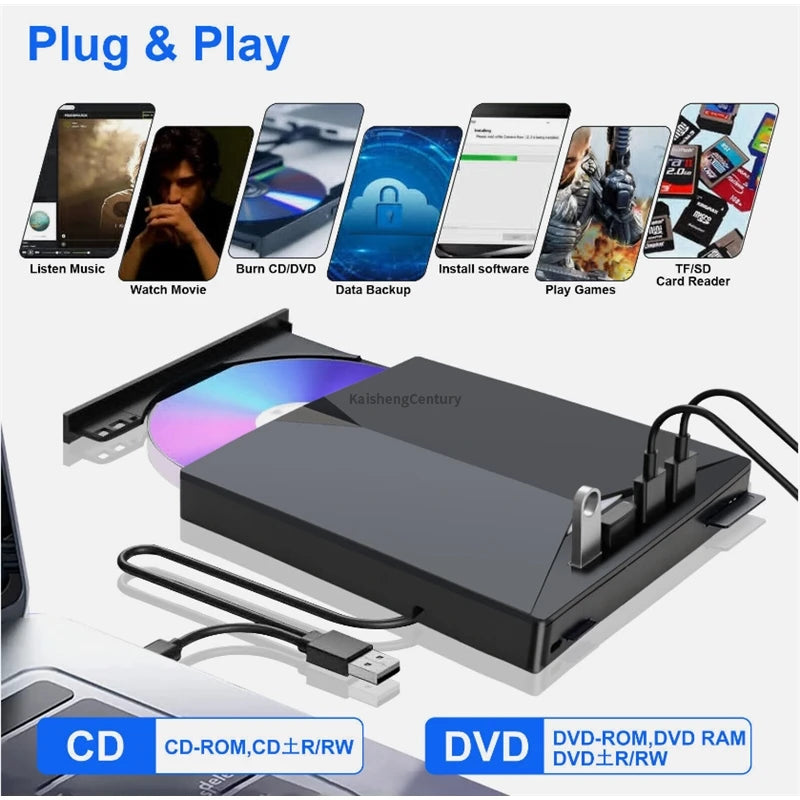 Factory Price USB 3.0 External CD DVD Drive Writer Burner Reader Player for Laptop Desktop Windows 7 8 10 11