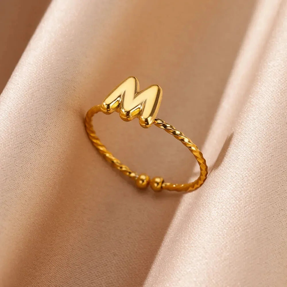 Waterproof 18K Gold Plated Stainless Steel Jewelry Open Adjustable Ring A-Z 26 English Letters Finger Rings for Women Ring
