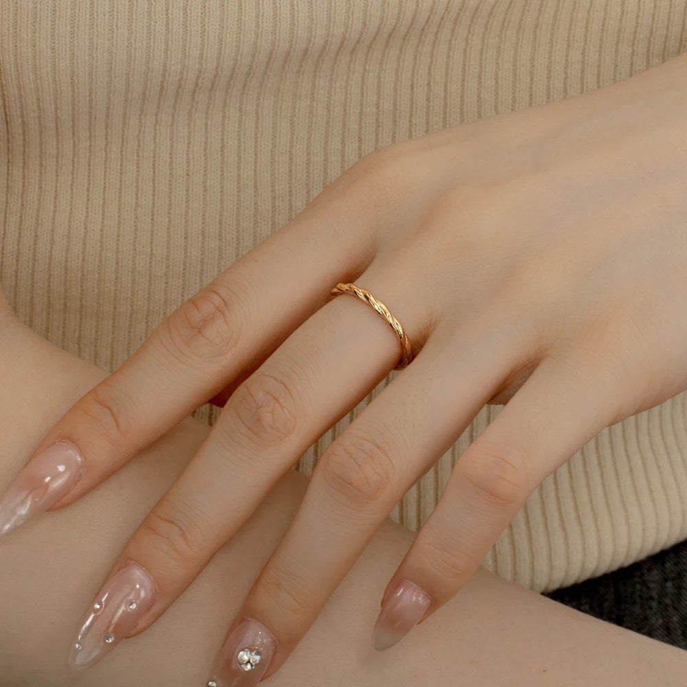 Dylam Minimalist Fade Free 18K Gold Plated Twisted Rope Ring Exquisite Stacked S925 Sterling Silver Rings for Women Jewelry