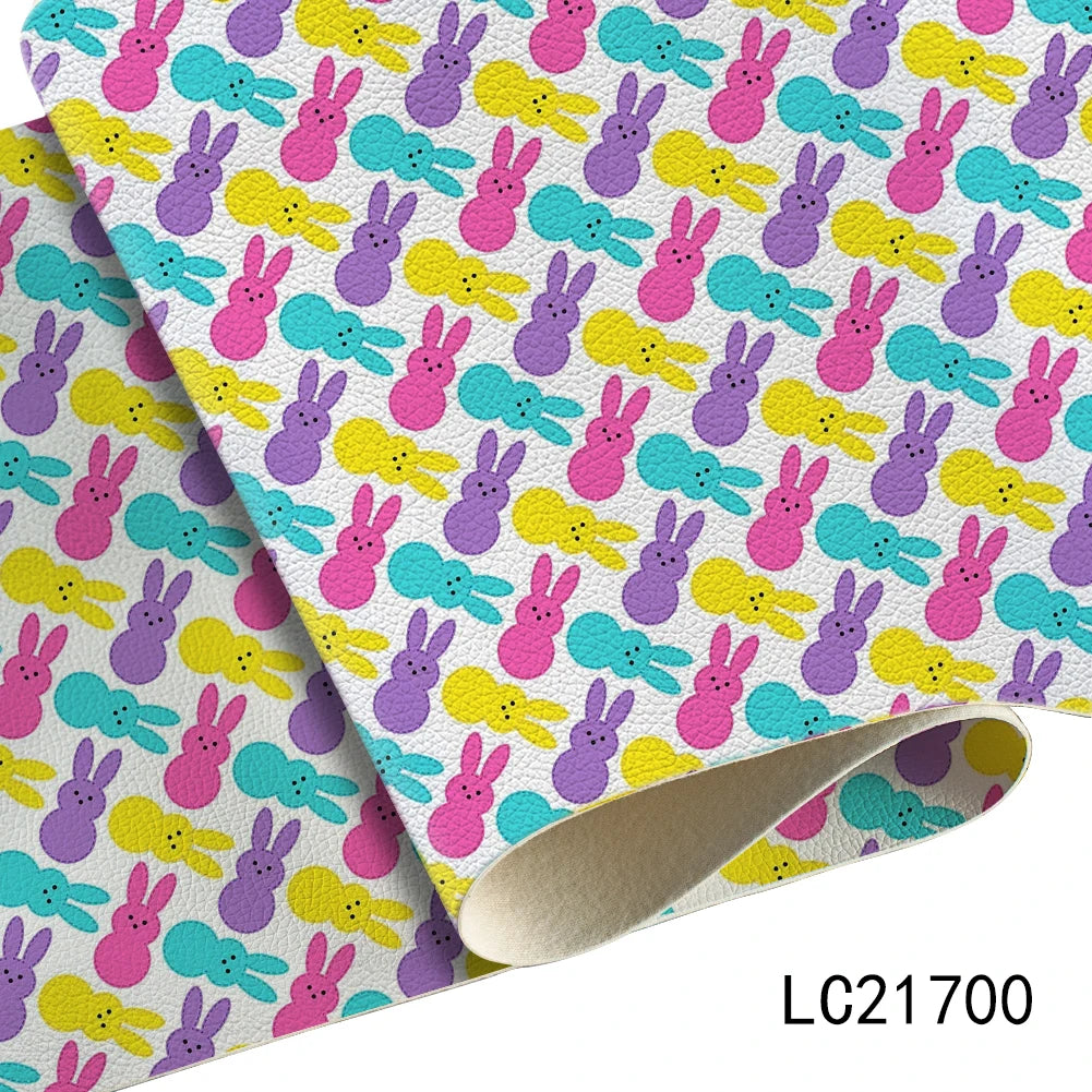 Easter Egg  Litchi Printed PU  Leather Faux Sheets Design  Festival Leather for Bags Hair Bow Shoes 30*136 cm