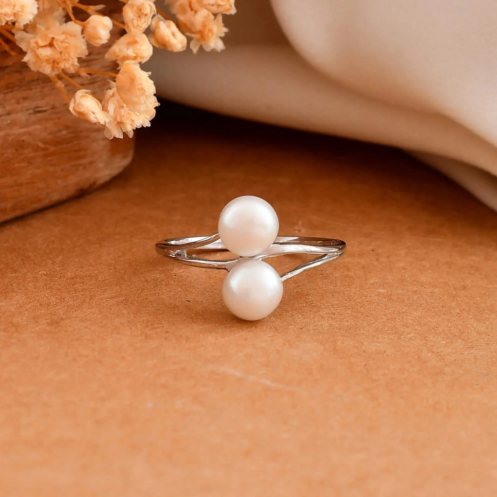 High Quality Natural Rose Gold Plated 92.5 Silver Classic Heart-Shaped Pearl Ring Claw Setting Dual Styling Options Women's